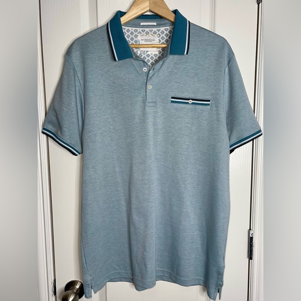 Denim & Flower Men's Blue and White Geometric Shirt